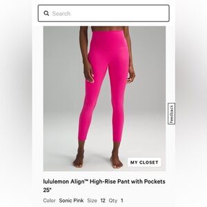 Lululemon Align High Rise Pant with Pockets 25”